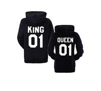King Queen 01 Couple Matching Valentines Love Men Women Unisex Hooded Sweatshirt Hoodie (Noir, King M+Queen L)