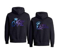 King Queen Hoodie Couple Pull Sweatshirt His & Her Hoodie pour Couple Coton Noir 1 PC (Sky-BK-King, L)