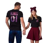 King Queen T-shirts à manches courtes, pour couple, en 1 lot, Sky Black Queen, S