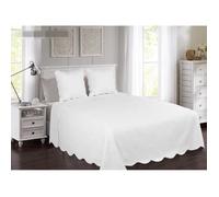 KING SIZE Couvre lit boutis 100% coton 260X260cm avec 2 Taies Piquage vague Couleur Blanc.