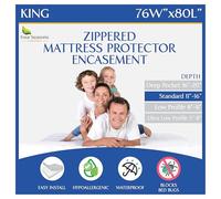 King Size Mattress Protector Bed Bug Waterproof Zippered Cover - Hypoallergenic Premium Quality Encasement Protects Against Liquids, Dust - Breathable, Noiseless White
