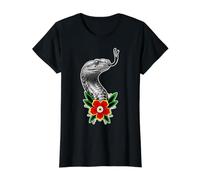 King Tatouage Fleur Serpent Serpent Traditionnel Cobra T-Shirt Graphique avec Valeur, Femme, Noir, M