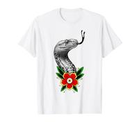 King Tatouage Fleur Serpent Serpent Traditionnel Cobra T-Shirt Graphique avec Valeur, Homme, Blanc, S