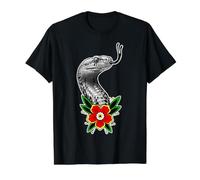 King Tatouage Fleur Serpent Serpent Traditionnel Cobra T-Shirt Graphique avec Valeur, Homme, Noir, XL