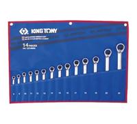 KING TONY Estuche Llaves Combinadas Carraca Reversibles - 14 Pzas pour pros et bricoleurs, fixation fiable, norme technique