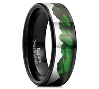 King Will 8mm Schwarzer Herren Tungsten Ehering - Eingelegt mit grüner Basis und Berggipfel-Mustern, flach geschnittener, hochglanzpolierter Rand 56.9 (18.1)