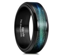 King Will Alliance en acier inoxydable pour homme - 8 mm - Bague de mariage avec toupie et incrustation en feuille d'or bleue - Bague confortable pour homme, T 1/2(62.08mm), Acier inoxydable, Aucune