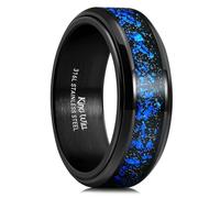 King Will Alliance en acier inoxydable pour homme - 8 mm - Bague de mariage avec toupie et incrustation en feuille d'or bleue - Bague confortable pour homme, Acier inoxydable, Aucune pierre précieuse