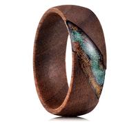 King Will Alliance en bois de santal doré de 8 mm pour homme avec bords en ébène noir/incrustation de sable/feuille d'aluminium, fabriquée à la main, coupe confortable