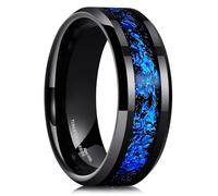 King Will Alliance en carbure de tungstène noir 8 mm pour homme avec incrustation de feuilles bleues et bords biseautés T(10), T 1/2(62.08mm), Tungstène Carbure de tungstène, Aucune pierre précieuse