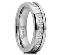 King Will Alliance en carbure de tungstène pour homme - 6 mm 8 mm - Argent et or avec pierres de zircone cubique polies - Bague confortable pour homme, pour mariage, fiançailles et anniversaire de