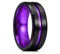 King Will Alliance en carbure de tungstène pour homme - 8 mm - Finition noire brossée avec centre rainuré violet - Coupe confortable à porter au quotidien X (12), X 1/2(67.19mm), Tungstène Carbure de
