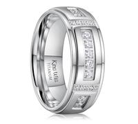 King Will Alliance en titane pour homme - 8 mm - Bande polie avec bords en croix et incrustations en oxyde de zirconium blanc - Taille 7