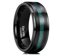 King Will Alliance en titane pour homme - 8 mm - Finition brossée noire mate avec incrustation en bois d'érable vert, alliance en bois durable confortable - Taille 10