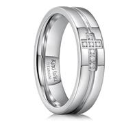 King Will Alliance en titane pour homme - Bague polie de 6 mm avec design en croix et zircone blanche, bague de fiançailles ou bague de fiançailles, coupe confortable, bijou élégant pour le quotidien