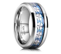 King Will Alliance en tungstène de 8 mm pour homme - Bague en métal vert bleu violet plaqué coquillage incrusté de trèfle à quatre feuilles - Bords biseautés polis - Bague de fiançailles confortable