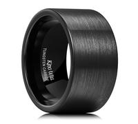 King Will Alliance en tungstène noir pour homme - 12 mm - Bague brossée avec bord plat - Ajustement confortable - Durable - Cadeau 56,9 (18,1)