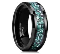 King Will Alliance en tungstène noir pour homme avec incrustation météorite bleu sarcelle 8 mm de haut poli à bord biseauté pour couple Bague de fiançailles confortable Q 1/2 (8,5)