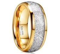 King Will Alliance en tungstène pour homme - 8 mm - Bague de mariage dorée avec incrustation décorative de météorite synthétique - Polie, design bombé - Coupe confortable - Résistante aux rayures et