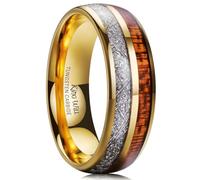 King Will Alliance en tungstène pour homme - 8 mm - Doré - Avec incrustation synthétique de météorites et de bois de koa - Polie - Design bombé - Coupe confortable - Résistante aux rayures et durable