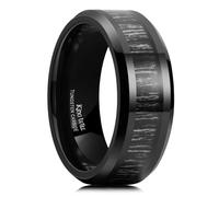 King Will Alliance en tungstène pour homme - 8 mm - Noire avec incrustation grain d'ébène - Poli miroir - Bords à facettes - Coupe confortable - Durable et résistante aux rayures - 67,2 (21,4)