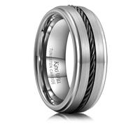 King Will Alliance Homme Argentée 8 mm en Carbure de Tungstène - Incrustation Câble Noir, Bords Biseautés,54.3 (17.3)