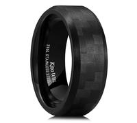 King Will Alliance luxueuse en acier inoxydable pour homme avec fibre de carbone, 8 mm en acier inoxydable noir avec grain en fibre de carbone K, bague de mariage confortable pour homme, taille 9