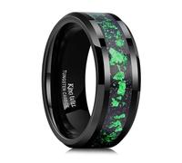 King Will Alliance noire pour homme 8 mm en carbure de tungstène avec feuille d'insertion verte, bords biseautés polis miroir, bague d'anniversaire unique, cadeau pour lui, taille 56,9