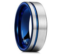 King Will Alliance pour homme en carbure de tungstène avec design rainuré, 6/7/8 mm de large, finition brossée/polie, bague confortable pour homme, Tungstène, Aucune pierre précieuse