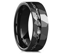 King Will Alliance pour homme en carbure de tungstène martelé noir 8 mm avec incrustation de météorite synthétique et bague en tungstène brossé mat 64,7 (20,6)