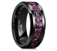 King Will Alliance pour homme en carbure de tungstène noir/argent 6 mm 8 mm avec feuilles bleues, rouges, or, violettes/incrustations fragmentées, bord biseauté, Carbure de tungstène, Aucune pierre