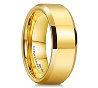 King Will Alliances en carbure de tungstène or 14 carats pour hommes et femmes, 8 mm de large, alliance en tungstène poli miroir avec bords biseautés, ajustement confortable, taille 64,7