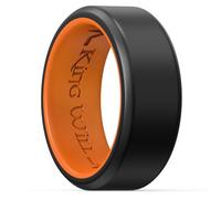 King Will Alliances en silicone pour homme, ajustement confortable de 8 mm avec rainure intérieure unique, bagues de fiançailles en caoutchouc pour usage quotidien et activités, noir et orange, V