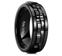 King Will Anneaux rotatifs noirs en acier inoxydable pour homme et garçon,Deux engrenages noirs,Bague anti-anxiété pour homme et femme,Jouet sans stress, Acier inoxydable, Aucune pierre précieuse
