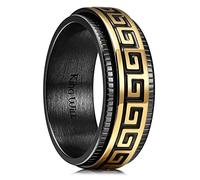 King Will Bague de mariage en acier inoxydable pour homme 8 mm Noire plaquée or grec clé Fidget Ring, Z+1(69.74mm), Acier inoxydable, Aucune pierre précieuse