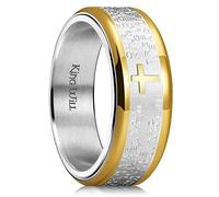 King Will Bague de prière en forme de croix de 8 mm en acier inoxydable doré et argenté avec gravure biblique confortable, N 1/2(54.43mm), Acier inoxydable, Aucune pierre précieuse