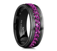 King Will Bague en acier inoxydable 316L pour homme et femme - Noir - Avec chaîne violette - 8 mm - Anti-stress - Alliance confortable - Z+1 (13)