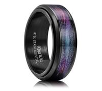 King Will Bague en acier inoxydable 8 mm pour homme - Bague anti-anxiété - Plaqué noir - Violet et vert - Galaxie - Incrustation de sable - Coupe confortable - Taille 13