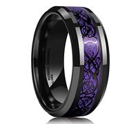 King Will Bague en carbure de tungstène à écailles de dragon noir 8 mm avec insert en fibre de carbone violet, ajustement confortable pour bague de mariage