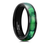 King Will Bague en carbure de tungstène de 6 mm pour homme et femme - Noir - Avec insert en coquillage coloré - Bord bombé - Surface polie - Bague de fiançailles décontractée - Coupe confortable, 69.7