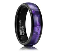 King Will Bague en carbure de tungstène de 6 mm pour homme et femme - Noir - Avec insert en coquillage coloré - Bord bombé - Surface polie - Bague de fiançailles décontractée - Coupe confortable, 62.2