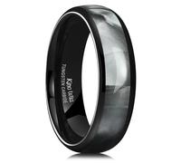 King Will Bague en carbure de tungstène de 6 mm pour homme et femme - Noir - Avec insert en coquillage coloré - Bord bombé - Surface polie - Bague de fiançailles décontractée - Coupe confortable, 54.3
