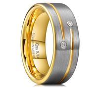 King Will Bague en carbure de tungstène gris acier - 8 mm - Alliance pour homme avec incrustation de pierres en oxyde de zirconium, finition polie, ajustement confortable - Idéal pour un usage