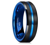 King Will - Bague en carbure de tungstène noire et bleue pour homme et femme, largeur 7 mm, rainure centrale, bords biseautés, finition mate, confortable et durable 56.9 (18.1)