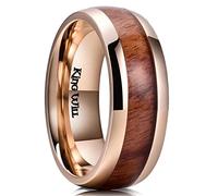 King Will Bague en titane argenté de 8 mm avec incrustation en bois - Trou intérieur - Alliance pour homme - Bords biseautés polis et brillants - Ajustement confortable, Métal non précieux, Aucune