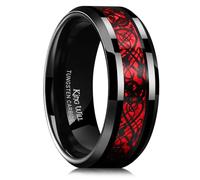 King Will Bague en tungstène noir de 8 mm, Alliance pour homme avec incrustation d'opale rouge et motif de dragon noir, bord biseauté, nœud celtique, pour homme et femme, 67.2 (21.4)