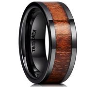King Will Bague Homme 8mm Céramique Noire avec Incrustation Bois Koa - Anneau Poli Brillant Confortable, Style Plat et Élégant 56.9 (18.1)