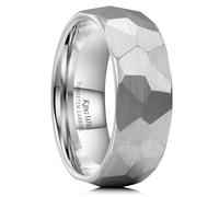 King Will Bague Homme 8mm Tungstène Argent Martelé Brossé - Anneau Bombé Élégant et Confortable, Alliance de Mariage Classique 54.3 (17.3)