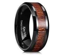 King Will Bague Homme 8mm Tungstène Noir avec Incrustation Bois - Anneau Poli Brillant Confortable, Design Élégant et Moderne 62.2 (19.8)
