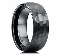 King Will Bague Homme Femme 8mm Tungstène Noir Martelé Brossé - Anneau Bombé Élégant, Alliance de Mariage Confortable et Durable 64.7 (20.6)